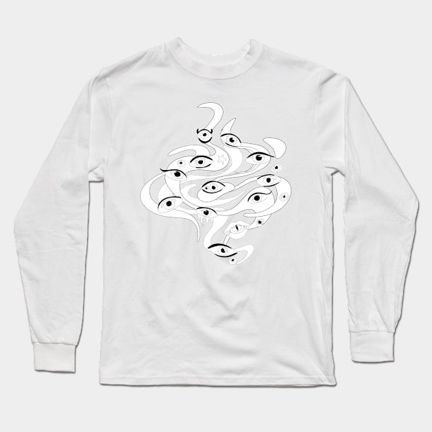 Psyhodelical Pattern with Thousand Ees Looking Into the Soul, Vampire and Witchcraft Vibes Long Sleeve T-Shirt by lissantee